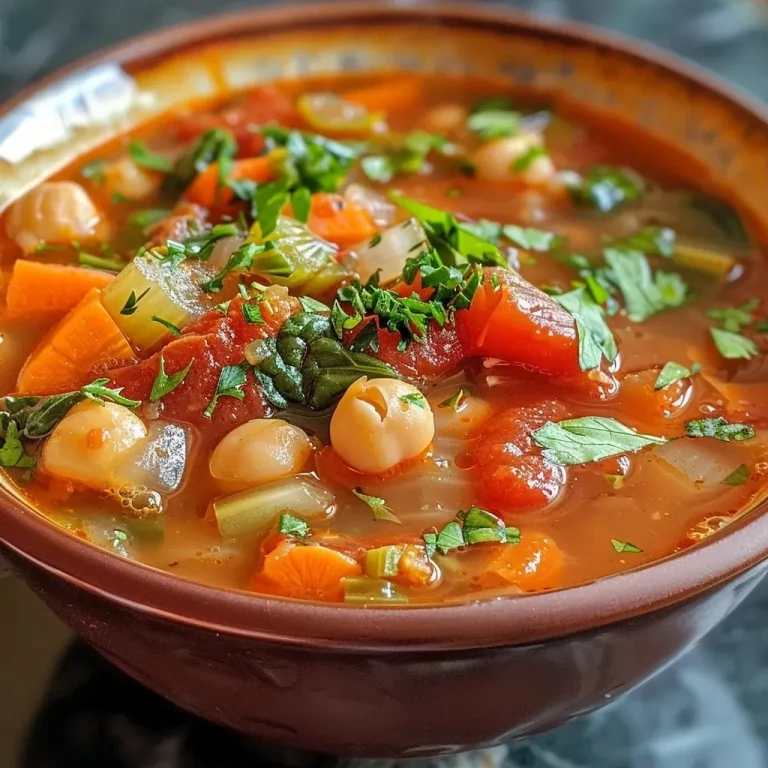['A close-up side view of a vibrant bowl of Mediterranean soup filled with vegetables and chickpeas.', 'A detailed shot of Mediterranean soup showcasing its colorful ingredients and rich texture.', 'A mouthwatering bowl of Mediterranean soup featuring fresh spinach, tomatoes, and aromatic herbs.', 'A side view of hearty Mediterranean soup, highlighting its chunky vegetables and creamy consistency.']