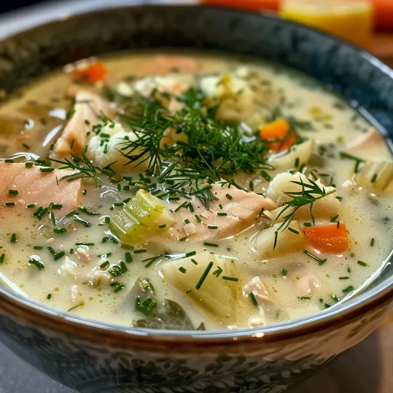 ['Close-up view of a bowl of Norwegian fish soup with salmon and vegetables.', 'Side angle of a creamy fish soup featuring chunks of salmon and fresh herbs.', 'Delicious Norwegian fish soup with a colorful assortment of vegetables on display.', 'Rich and creamy fish soup garnished with dill, showcasing the vibrant ingredients.']