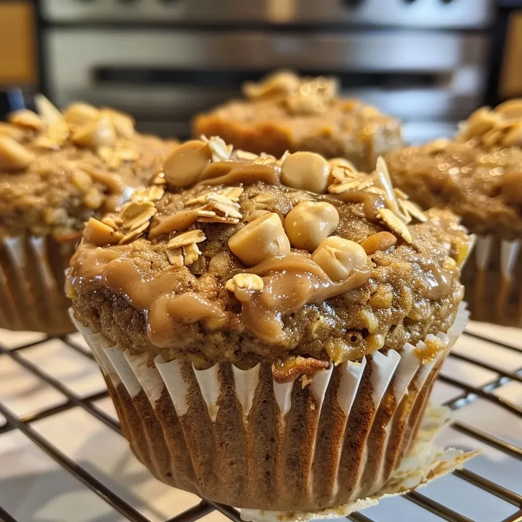 ['Close-up of protein-packed PB banana chickpea muffins, showcasing their texture and color.', 'Side view of nourishing chickpea muffins with banana and peanut butter, highlighting their moistness.', 'Juicy, golden-brown chickpea muffins with visible chocolate chips and banana pieces.', 'Healthy muffins made from chickpeas and bananas, presented in a rustic setting.']