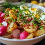 ['Close-up view of a colorful Okroshka salad featuring vegetables and chicken in a bowl.', 'Freshly prepared Okroshka with an assortment of diced vegetables and a creamy dressing.', 'Side view of a bowl of Okroshka showcasing vibrant ingredients and textures in a refreshing dish.', 'Detailed view of Okroshka, highlighting the mix of potatoes, eggs, and cucumbers.']