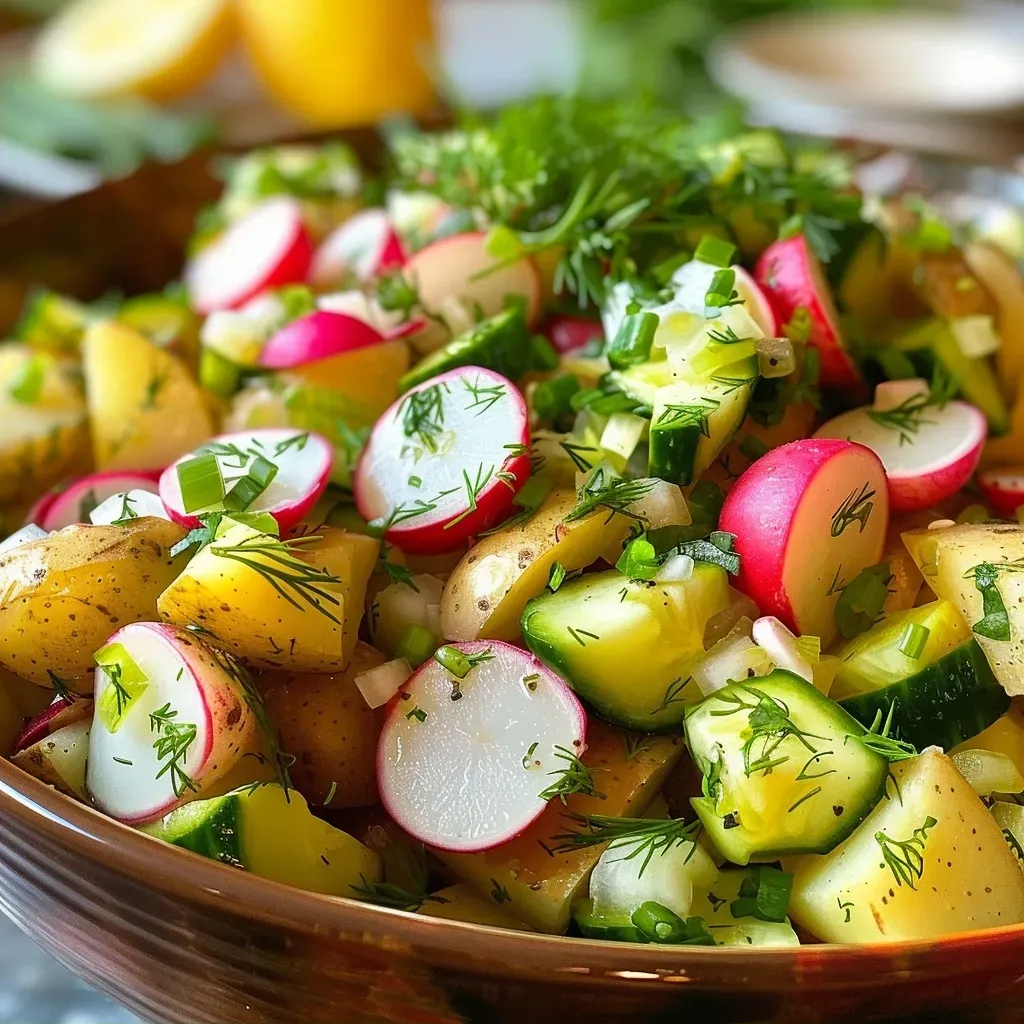 ['Close-up view of a colorful Okroshka salad featuring vegetables and chicken in a bowl.', 'Freshly prepared Okroshka with an assortment of diced vegetables and a creamy dressing.', 'Side view of a bowl of Okroshka showcasing vibrant ingredients and textures in a refreshing dish.', 'Detailed view of Okroshka, highlighting the mix of potatoes, eggs, and cucumbers.']