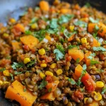 ['Close-up of a bowl filled with One Pot Mexican Lentils topped with melted cheddar cheese.', 'A vibrant dish of One Pot Mexican Lentils showcasing diced sweet potatoes and black beans.', 'Side view of a warm serving of One Pot Mexican Lentils, with colorful ingredients visible.', 'A delicious serving of One Pot Mexican Lentils, featuring a mix of lentils, corn, and spices.']