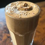 ['A creamy peanut butter smoothie in a clear glass, garnished with banana slices.', 'Close-up side view of a peanut butter protein smoothie with a rich, thick consistency.', 'A delicious peanut butter smoothie with ice cubes, presented in a stylish glass.', 'Refreshing peanut butter smoothie topped with a swirl of peanut butter and surrounded by ingredients.']