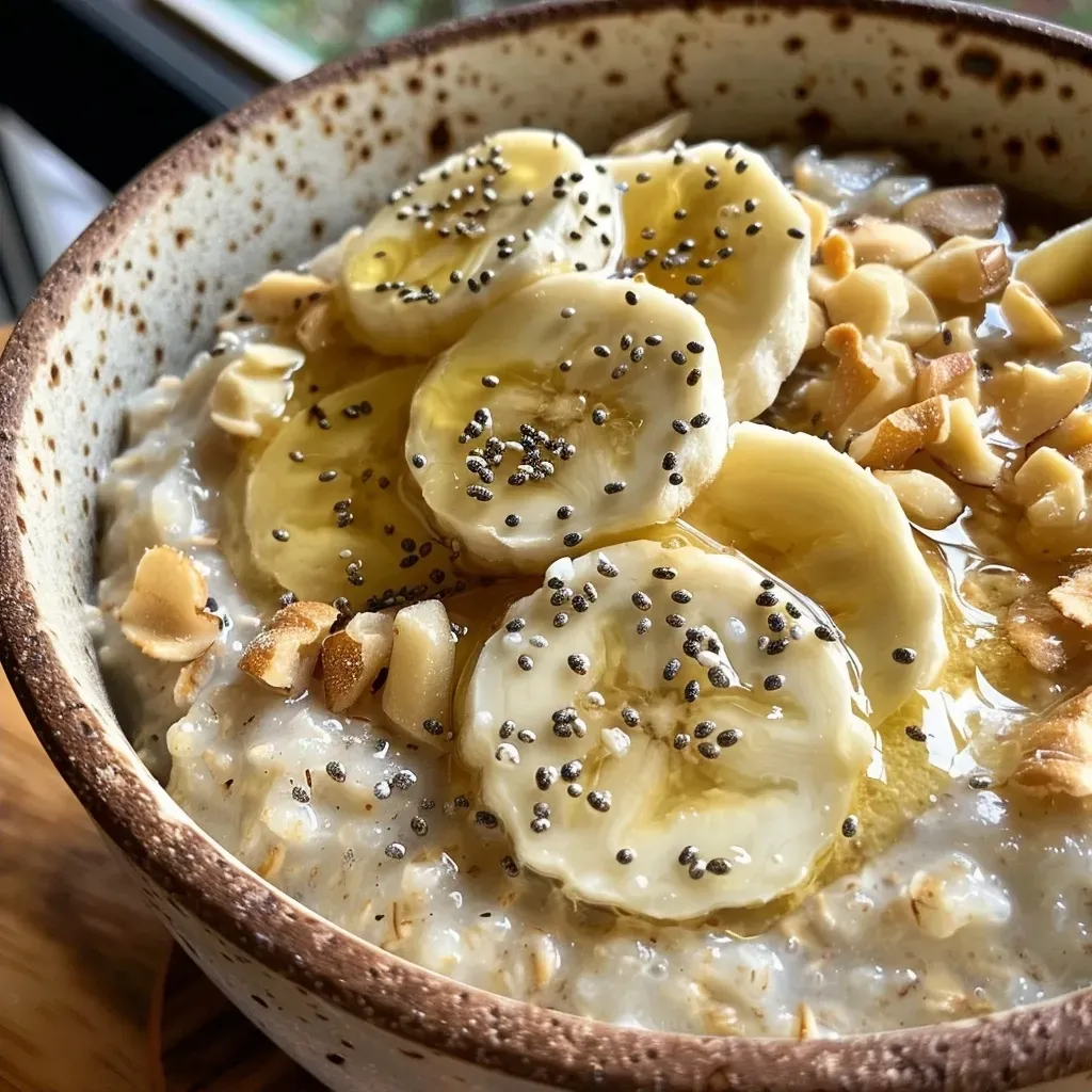 ['Close-up view of a bowl of Protein Oatmeal, showcasing its creamy texture and colorful toppings.', 'Side view of a hearty serving of Protein Oatmeal in a white bowl, highlighting the oats and protein powder.', 'A vibrant bowl of Protein Oatmeal, focusing on its smooth appearance and ingredient details.', 'Detailed shot of Protein Oatmeal, featuring the glossy surface and healthy ingredients in a breakfast setting.']