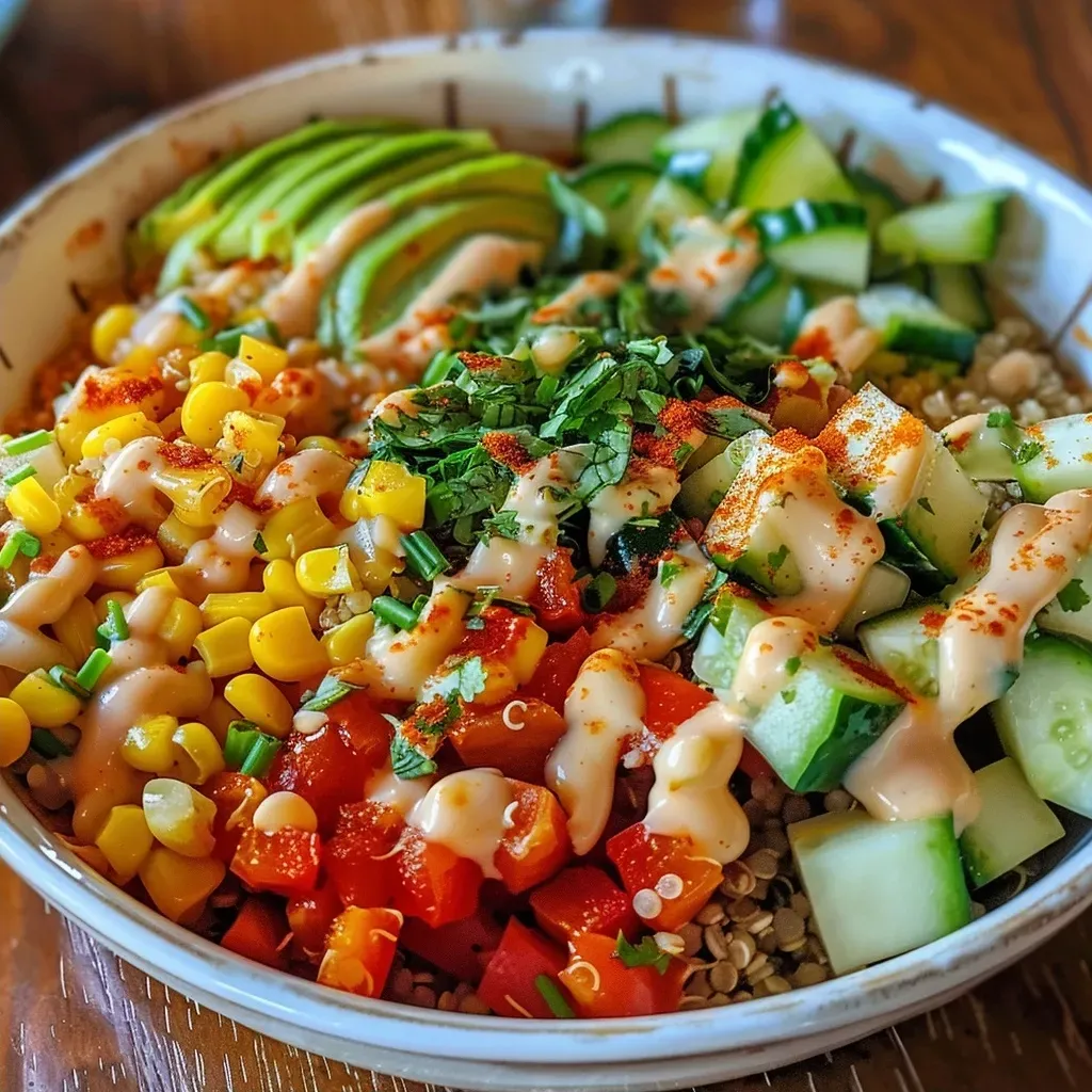 ['A close-up view of a vibrant quinoa bowl filled with colorful vegetables and protein.', 'A side view of a quinoa bowl showcasing a mix of cooked quinoa and fresh ingredients.', 'A beautifully arranged quinoa bowl with an assortment of toppings and sauces.', 'A detailed image of a healthy quinoa bowl featuring grains, veggies, and dressing.']