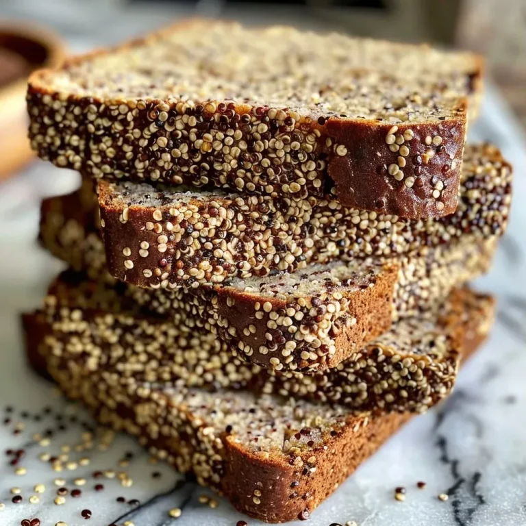 ['A close-up view of freshly baked quinoa bread, showcasing its texture and golden crust.', 'Side perspective of a loaf of quinoa bread, highlighting its moist interior and seed topping.', 'Detailed image of quinoa bread with visible seeds, emphasizing its homemade appearance.', 'Quinoa bread captured from the side, revealing its fluffy texture and artisanal crust.']