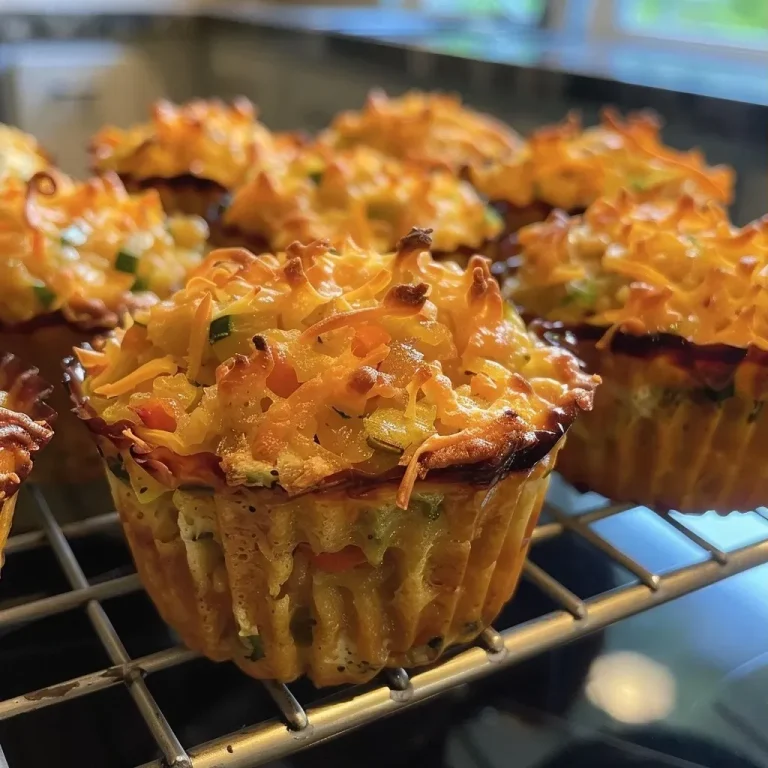 ['Close-up of savory tuna muffins showcasing a golden-brown exterior and visible ingredients.', 'Side view of freshly baked tuna muffins with a moist texture and colorful vegetable bits.', 'Juicy tuna muffins displayed on a plate, highlighting the chunks of tuna and vegetables.', 'Delicious tuna muffins with a crispy top and bits of red capsicum and zucchini peeking through.']