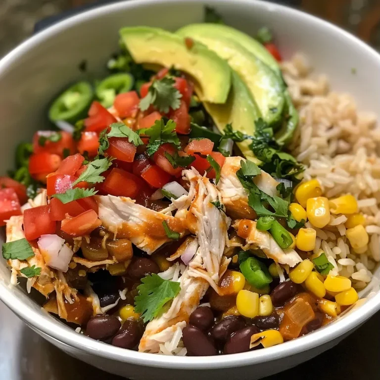 ['Close-up of a hearty chicken burrito bowl with beans, corn, and avocado.', 'Side view of a slow cooker chicken burrito bowl filled with colorful ingredients.', 'Delicious slow cooker chicken burrito bowl topped with shredded cheese and cilantro.', 'Juicy chicken burrito bowl featuring diced tomatoes, sour cream, and lime.']