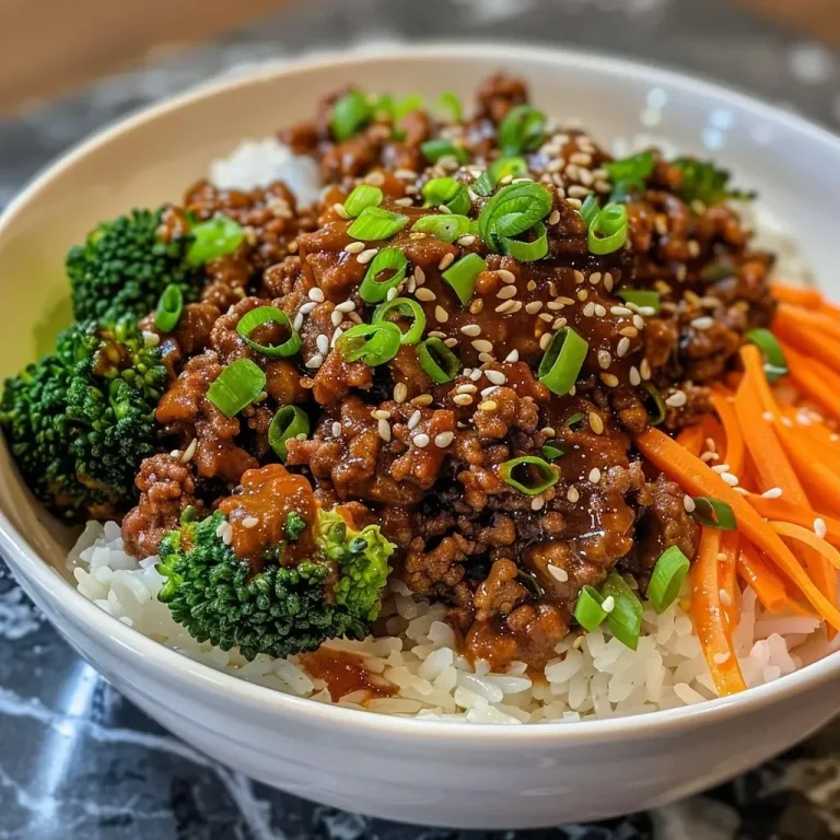 ['A close-up view of a Spicy Korean Beef Bowl featuring ground beef, broccoli, carrots, and rice.', 'A vibrant Spicy Korean Beef Bowl displayed with colorful vegetables and garnished with sesame seeds.', 'Detailed image of a Spicy Korean Beef Bowl with juicy beef, steamed broccoli, and rice in a bowl.', 'A side view of a Spicy Korean Beef Bowl showcasing the rich colors and textures of its ingredients.']