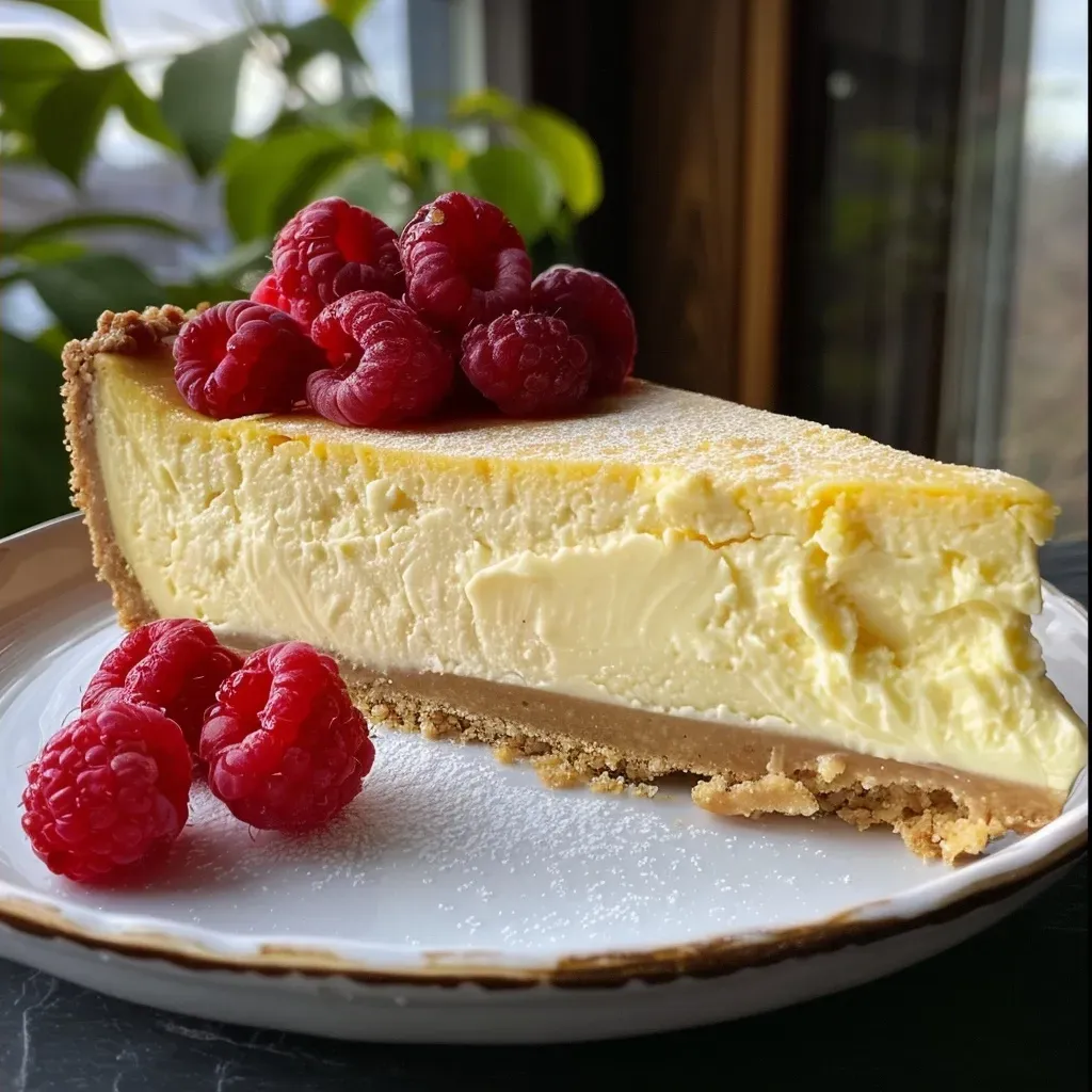 A close-up side view of a creamy sugar-free cheesecake with a smooth texture.