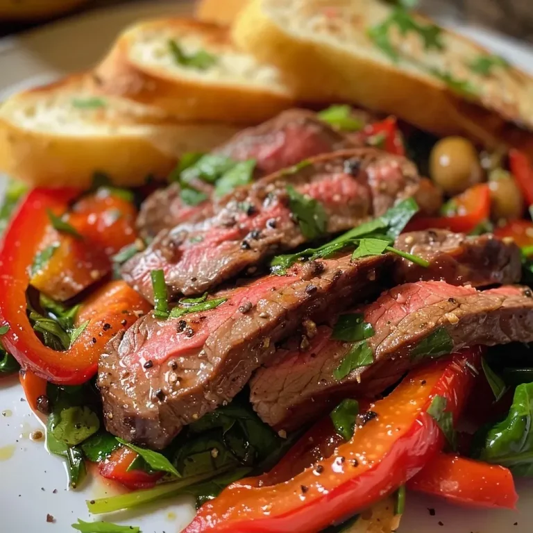 ['Close-up view of a steak and pepper parfait layered in a glass.', 'Side perspective of Tapas-style steak and peppers showcased in a parfait glass.', 'Succulent steak and vibrant red peppers in a parfait dish, garnished with herbs.', 'Delicious arrangement of steak, peppers, and olive garnishes in a tall glass.']
