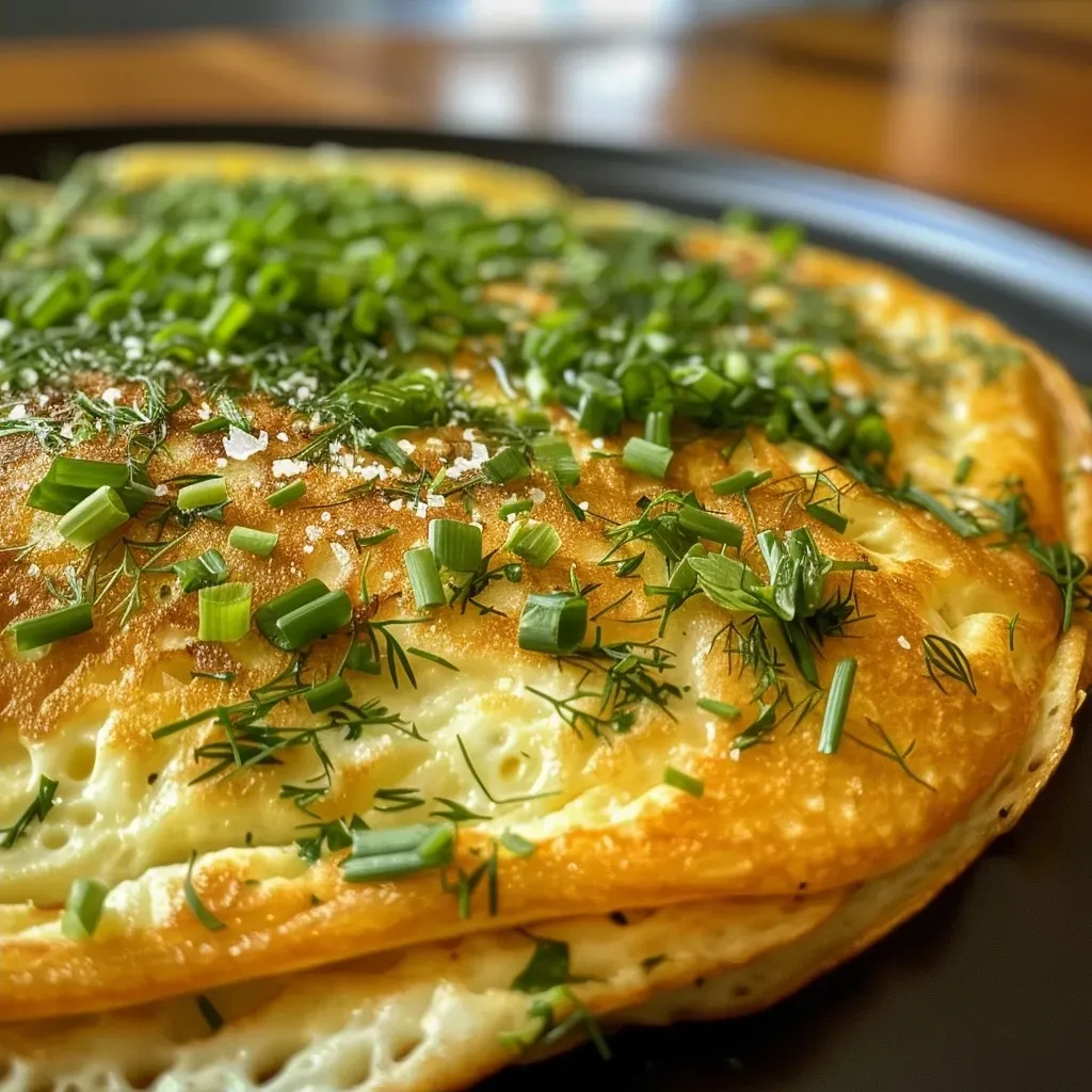 ['A close-up side view of a Turkish herb omelet pancake, showcasing its golden-brown texture.', 'Juicy Turkish herb omelet pancake displayed on a plate, highlighting fresh green herbs embedded within.', 'A vibrant Turkish omelet pancake with a crispy edge and a soft, fluffy center, garnished with herbs.', 'Side view of a traditional Black Sea kaygana, emphasizing its rich texture and colorful ingredients.']