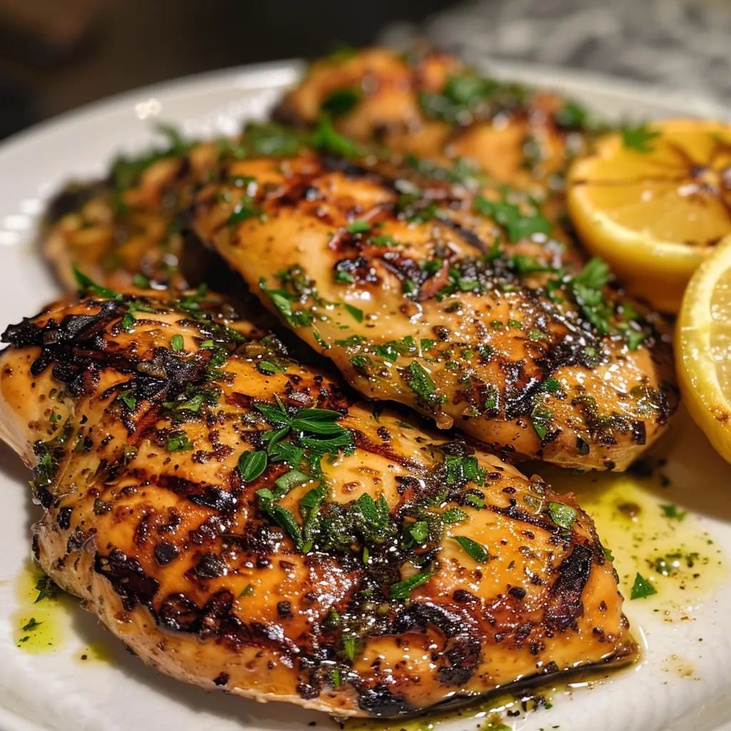 ['Close-up of a vibrant Mediterranean chicken marinade in a bowl.', 'Side view of juicy chicken marinating with herbs and olive oil.', 'Ingredients for Mediterranean chicken marinade arranged attractively.', 'Fresh, marinated chicken breasts with lemon and herbs displayed.']