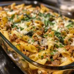 ['Juicy ground turkey bake in a rustic dish, showcasing sweet potatoes and zucchini.', 'Close-up of a delicious ground turkey bake, featuring melted cheese and fresh ingredients.', 'Side view of a hearty ground turkey bake, highlighting the colorful vegetables.', 'Savory ground turkey bake served in a bowl, topped with parsley for garnish.']