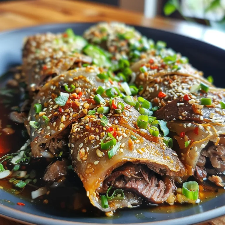 ['Close-up view of juicy Chinese green onion pancake beef rolls, showcasing layers and fillings.', 'Side view of delicious beef rolls wrapped in crispy green onion pancakes.', 'Detailed image of golden-brown pancakes filled with savory beef, garnished with green onions.', 'Close-up of a beef roll with visible textures and vibrant green onion pieces.']