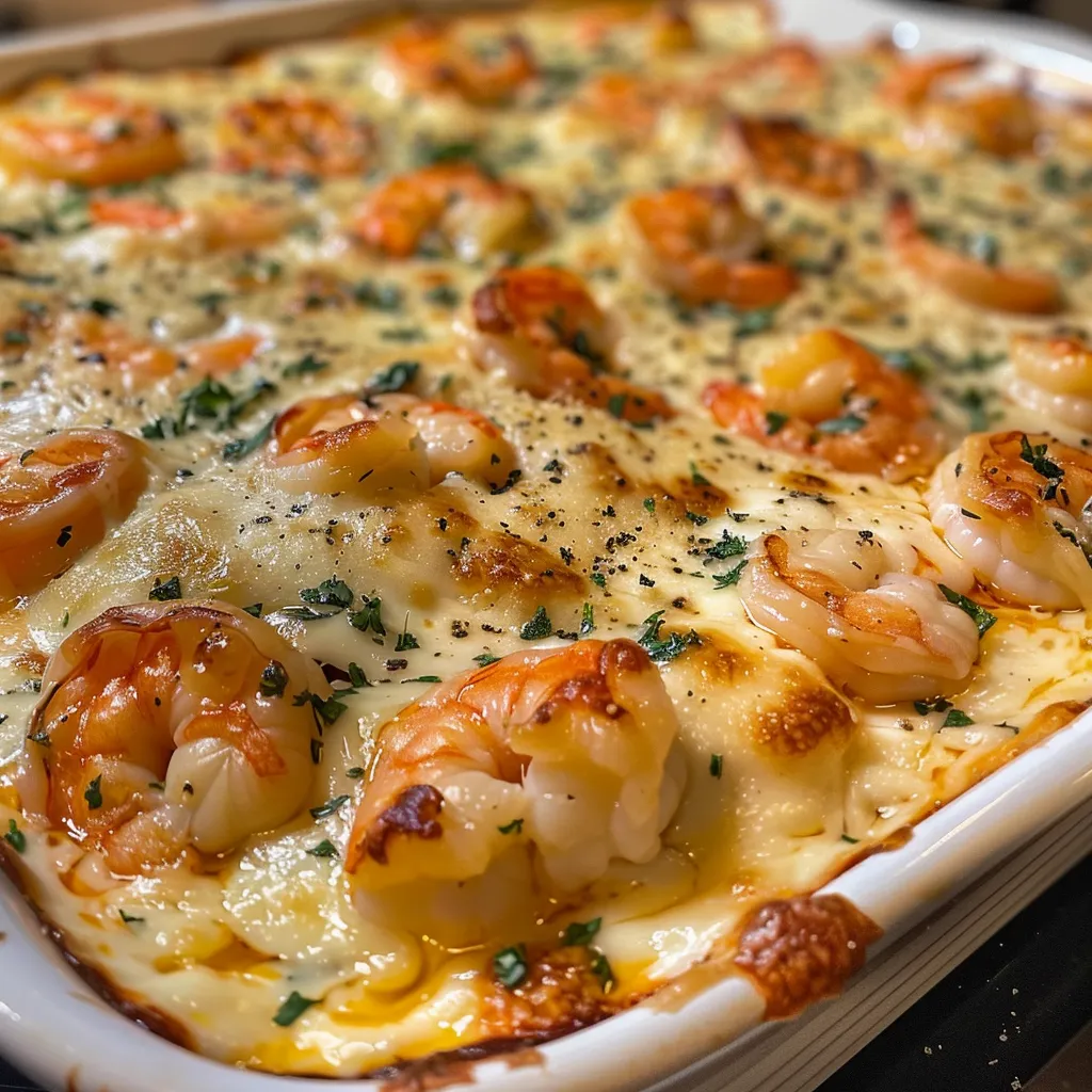 ['Close-up view of a creamy Keto Shrimp and Cheese Casserole with melted cheese on top.', 'Side view of a delicious Keto Shrimp and Cheese Casserole, showcasing shrimp and cheese layers.', 'Juicy Keto Shrimp and Cheese Casserole, highlighting the texture of cheese and shrimp.', 'A vibrant Keto Shrimp and Cheese Casserole featuring creamy layers and golden-brown cheese.']