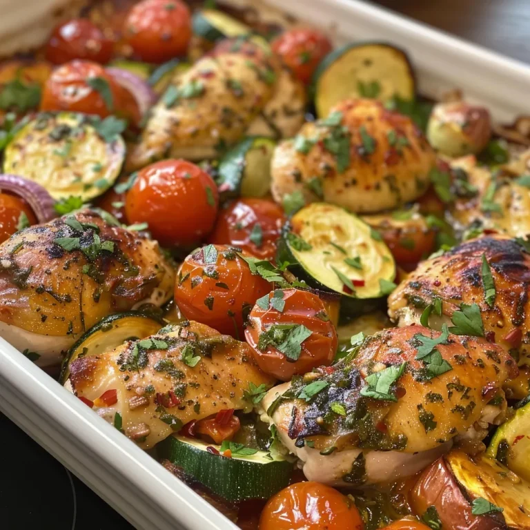 ['Close-up view of a Mediterranean Chicken Bake, showcasing colorful ingredients.', 'Side view of a freshly baked Mediterranean Chicken Bake with a golden cheese topping.', 'Juicy Mediterranean Chicken Bake highlighting chunks of chicken and vibrant vegetables.', 'Detailed shot of Mediterranean Chicken Bake, featuring melted cheese and fresh parsley.']