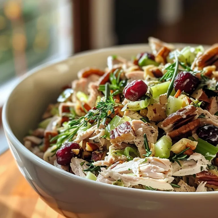 ['Close-up view of a vibrant leftover turkey salad with diced turkey, cranberries, and nuts.', 'Side view of a creamy turkey salad featuring fresh ingredients in a bowl.', 'Juicy turkey salad with celery and pecans displayed in an appealing arrangement.', 'Colorful close-up of dairy-free turkey salad garnished with herbs and cranberries.']