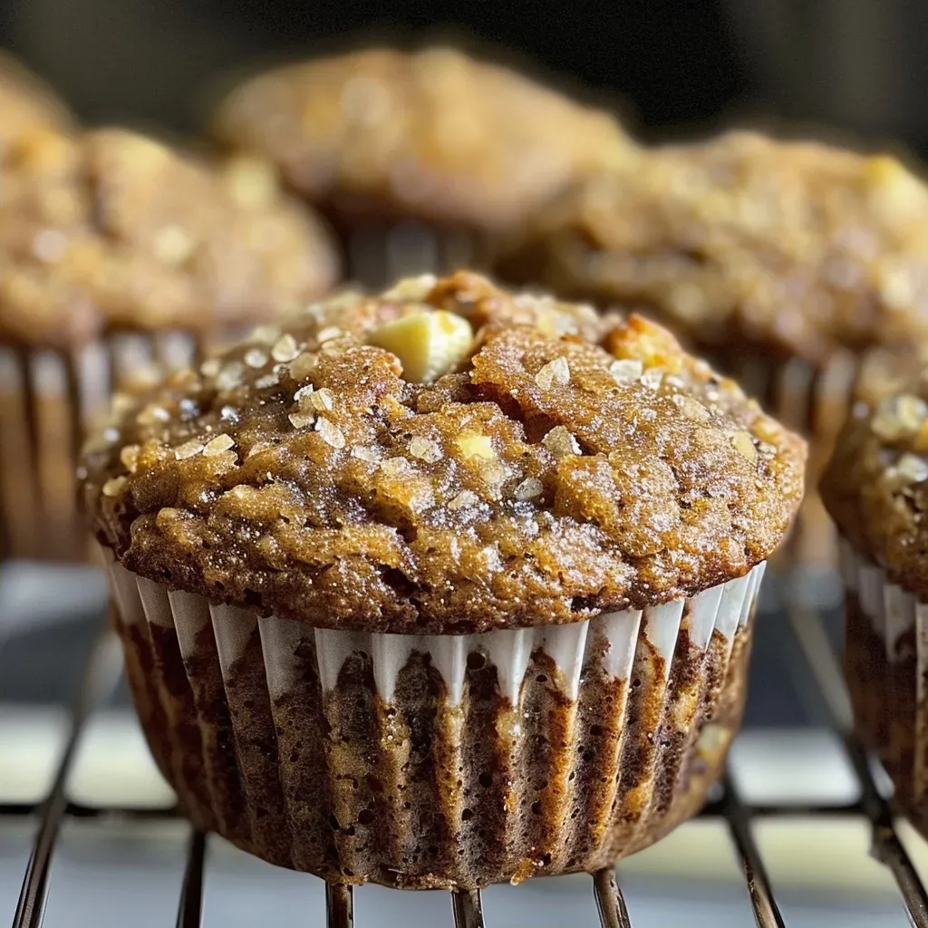 ['Close-up view of delicious vegan banana muffins with a golden brown top.', 'Side view of moist vegan banana muffins showcasing their fluffy texture.', 'Freshly baked vegan banana muffins displayed on a wooden surface.', 'Juicy vegan banana muffins with visible banana pieces and a soft crust.']