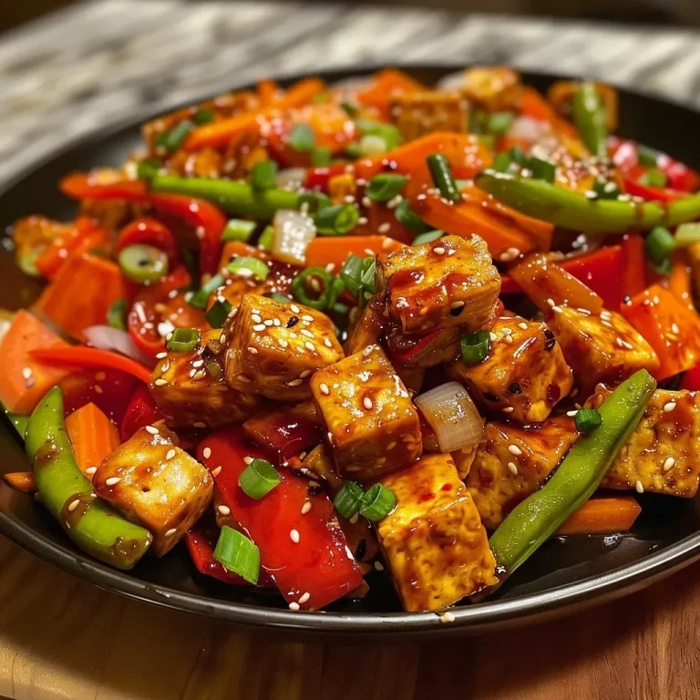 ['Close-up of a vibrant Vegan Teriyaki Tofu Stir Fry with colorful vegetables.', 'Side view of a delicious Vegan Teriyaki Tofu Stir Fry showcasing tofu and fresh veggies.', 'Juicy Vegan Teriyaki Tofu Stir Fry with red bell peppers, carrots, and green beans.', 'Detailed shot of Vegan Teriyaki Tofu Stir Fry featuring cubed tofu and various colorful ingredients.']