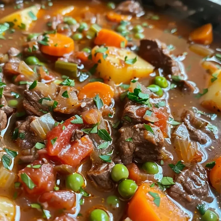 ['A close-up view of steaming Vegetable Beef Soup in a bowl, showcasing colorful vegetables and tender beef chunks.', 'A side view of a hearty Vegetable Beef Soup filled with diced tomatoes, carrots, and green beans, in a rustic bowl.', 'A vibrant bowl of Vegetable Beef Soup, highlighting the rich broth and fresh ingredients like celery and parsley.', 'The image features a delicious Vegetable Beef Soup, with visible pieces of beef, potatoes, and herbs, captured in natural light.']