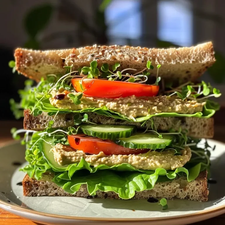 ['A close-up of a Veggie Mediterranean Sandwich featuring layers of fresh vegetables.', 'A vibrant Mediterranean sandwich with lettuce, tomato, cucumber, and roasted red peppers.', 'Side view of a delicious sandwich loaded with alfalfa sprouts and hummus spread.', 'A juicy Veggie Mediterranean Sandwich showcasing colorful ingredients and textures.']