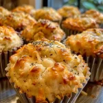 ['Juicy Chicken Muffins in a close-up, side view, showcasing golden tops and melted cheese.', 'Deliciously baked Chicken Muffins with a crispy exterior and visible chunks of chicken and cheese.', 'Side view of savory Chicken Muffins, highlighting the fluffy texture and rich ingredients.', 'Close-up of moist Chicken Muffins, featuring a golden brown crust and topped with cheddar.']