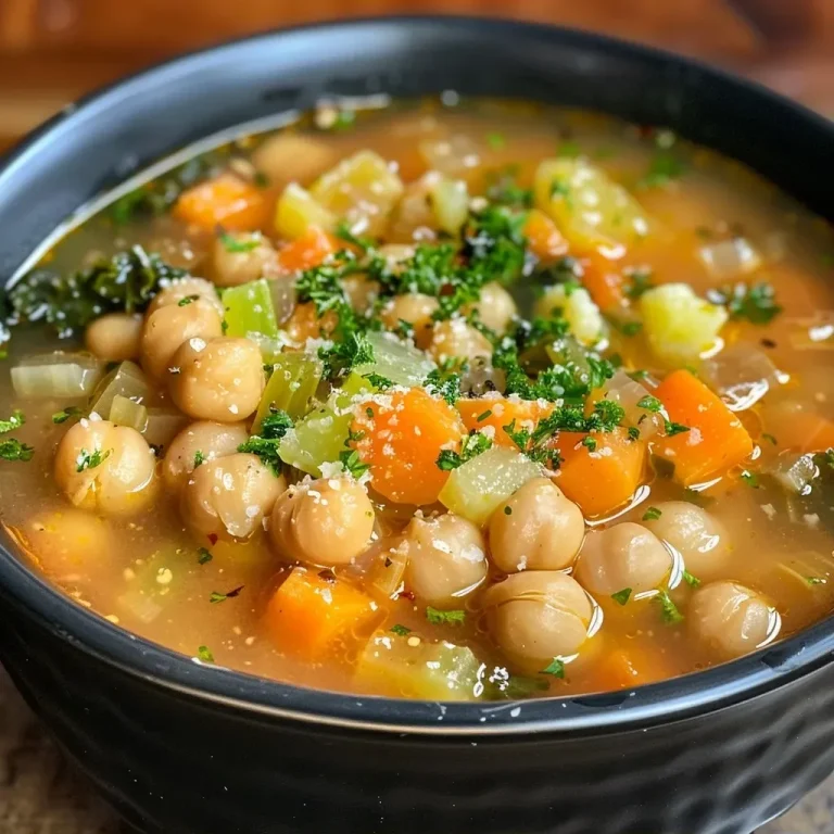 ['Close-up view of a bowl of chickpea soup with visible vegetables and herbs.', 'Side view of a steaming bowl of chickpea soup, showcasing its creamy texture.', 'Detailed image of chickpea soup filled with colorful vegetables and spices.', 'Close-up of a hearty chickpea soup garnished with Parmesan and kale.']