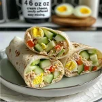 ['A close-up side view of Cold Tuna Wraps, showcasing the vibrant ingredients inside.', 'Juicy Cold Tuna Wraps with visible chunks of tuna, cucumber, and egg, wrapped in a tortilla.', 'A detailed side view of Cold Tuna Wraps, highlighting their fresh and colorful filling.', 'Delicious Cold Tuna Wraps displayed with a focus on the creamy filling and tortilla texture.']