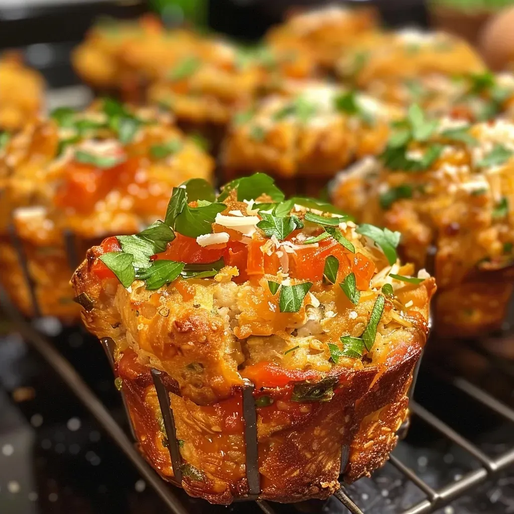 Close-up view of juicy Easy Chicken Muffins on a plate.
