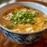 ['Close-up of a bowl of Easy Egg Drop Soup garnished with chopped green onions.', 'Juicy, golden-colored Egg Drop Soup in a clear bowl, showcasing rich chicken stock.', 'Side view of steaming Easy Egg Drop Soup with a sprinkle of scallions on top.', 'Delicious Egg Drop Soup in a bowl, highlighting the silky texture of the eggs.']