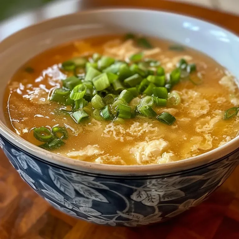 ['Close-up of a bowl of Easy Egg Drop Soup garnished with chopped green onions.', 'Juicy, golden-colored Egg Drop Soup in a clear bowl, showcasing rich chicken stock.', 'Side view of steaming Easy Egg Drop Soup with a sprinkle of scallions on top.', 'Delicious Egg Drop Soup in a bowl, highlighting the silky texture of the eggs.']
