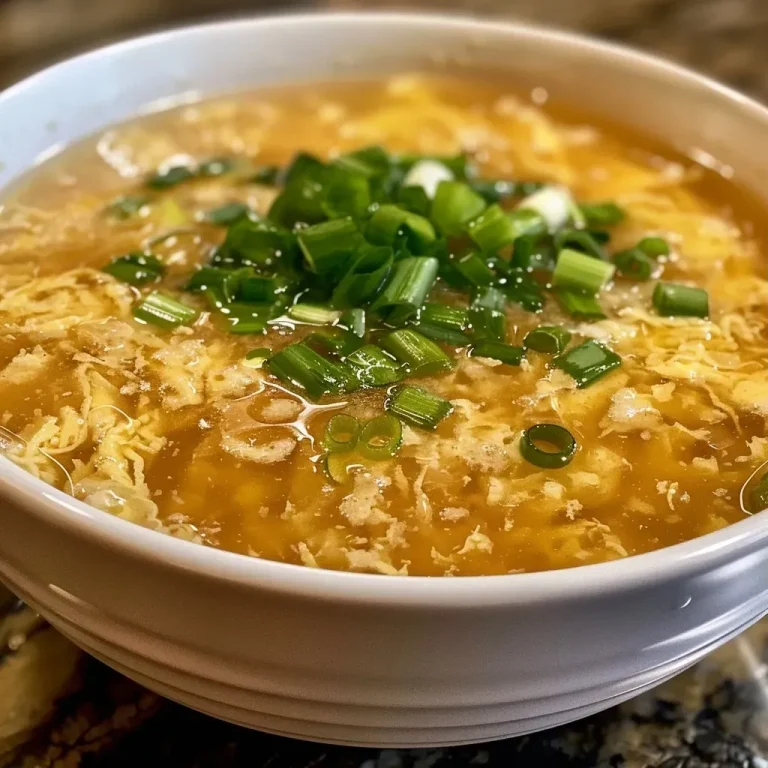 ['Close-up view of a bowl of Egg Drop Soup, featuring a golden broth with egg ribbons and sliced green onions.', 'Side view of Egg Drop Soup showing its smooth texture, garnished with green onions and a hint of steam rising.', 'Detailed image of Egg Drop Soup in a bowl, showcasing a rich yellow color with delicate egg swirls and green onion slices.', 'Close-up of a hearty bowl of Egg Drop Soup, highlighting the vibrant broth and garnished with diagonal cuts of green onion.']