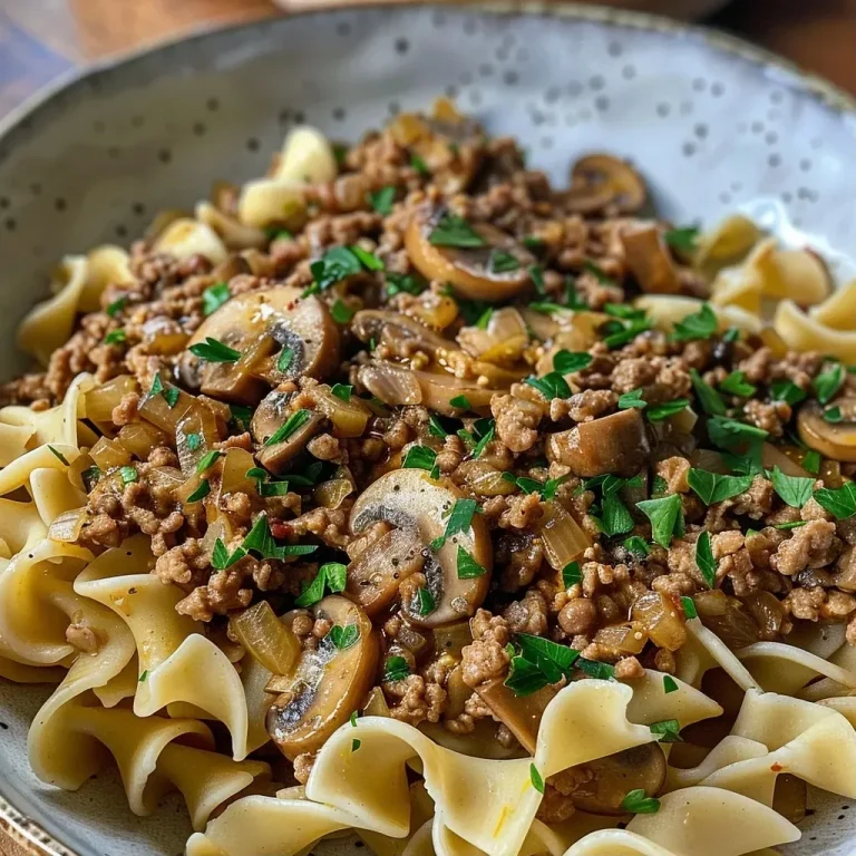 ['Close-up of a delicious ground turkey dinner, featuring ground turkey, diced onions, and mushrooms on a plate.', 'Side view of a hearty ground turkey dish with creamy sauce and parsley garnish.', 'Detailed view of a ground turkey meal with egg noodles, garnished with fresh parsley.', 'Juicy ground turkey mixture with onions and garlic, presented in a bowl.']