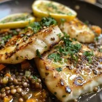 ['Close-up of golden-brown halloumi cheese atop a bed of green lentils, garnished with lemon zest.', 'Side view of sliced halloumi and lentils, showcasing a vibrant lemony dressing.', 'Juicy halloumi cheese served with lentils, featuring a bright lemon garnish.', 'A delicious plate of halloumi and lentils, highlighted by fresh lemon juice and zest.']