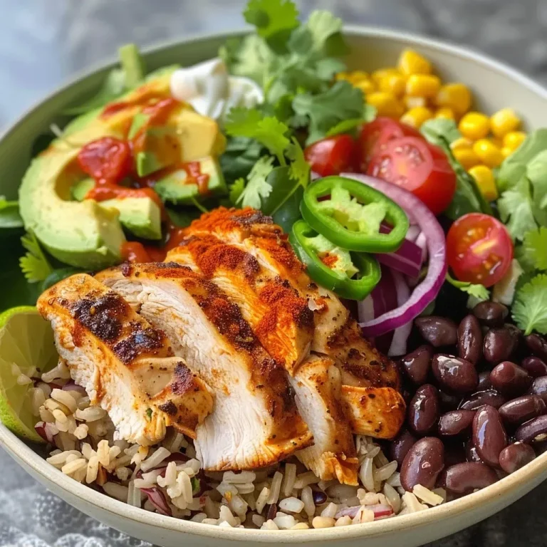 ['A close-up view of a colorful chicken burrito bowl with mixed greens, avocado, and toppings.', 'Side view of a healthy burrito bowl featuring grilled chicken, brown rice, and vibrant vegetables.', 'Juicy chicken burrito bowl with a variety of fresh ingredients displayed in a bowl.', 'A satisfying burrito bowl containing chicken, beans, corn, and sliced avocado, garnished with cilantro.']