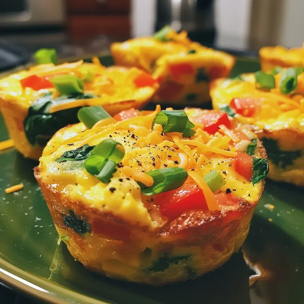 Close-up view of freshly baked Healthy Egg Muffins with colorful ingredients.