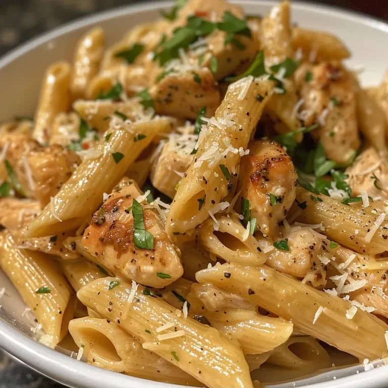 ['Close-up view of Healthy Garlic Parmesan Chicken Pasta with chicken, spinach, and pasta.', 'Juicy Healthy Garlic Parmesan Chicken Pasta plated with a sprinkle of Parmesan cheese and herbs.', 'Side view of a bowl of Healthy Garlic Parmesan Chicken Pasta featuring penne, chicken, and spinach.', 'Healthy Garlic Parmesan Chicken Pasta served with fresh parsley on top and a creamy sauce.']
