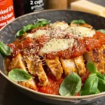 ['High protein chicken parmesan bowl featuring grilled chicken, marinara, and cheeses.', 'Close-up of a chicken parm bowl with cottage cheese and Italian seasoning.', 'Side view of a delicious cottage cheese chicken parm bowl, garnished with herbs.', 'Juicy chicken parm bowl layered with marinara and topped with mozzarella and parmesan cheese.']