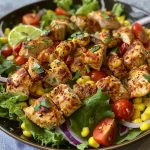 ['Close-up view of a vibrant Chicken Street Corn Salad with fresh ingredients.', 'Juicy High Protein Chicken Salad featuring corn, tomatoes, and greens in a bowl.', 'Colorful plate of Chicken Street Corn Salad with diced vegetables and creamy dressing.', 'A fresh and healthy Chicken Salad with corn, tomatoes, and lettuce, ready to serve.']