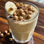 ['Close-up view of a creamy chickpea smoothie in a glass, topped with a sprinkle of cinnamon.', 'Side perspective of a high-protein chickpea smoothie, featuring a thick and rich texture.', 'Detailed shot of a vibrant chickpea smoothie, showcasing ingredients like chickpeas and a banana.', 'View of a dairy-free chickpea smoothie in a clear glass, with a soft focus on the creamy mixture.']