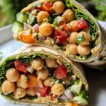 ['A close-up side view of a Mediterranean chickpeas wrap filled with colorful vegetables and creamy sauces.', 'A vibrant wrap showcasing chickpeas, fresh greens, and various toppings, presented in a side view.', 'A juicy wrap filled with chickpeas and assorted vegetables, captured in a close-up shot.', 'A mouth-watering Mediterranean wrap filled with ingredients like chickpeas and greens, viewed from the side.']