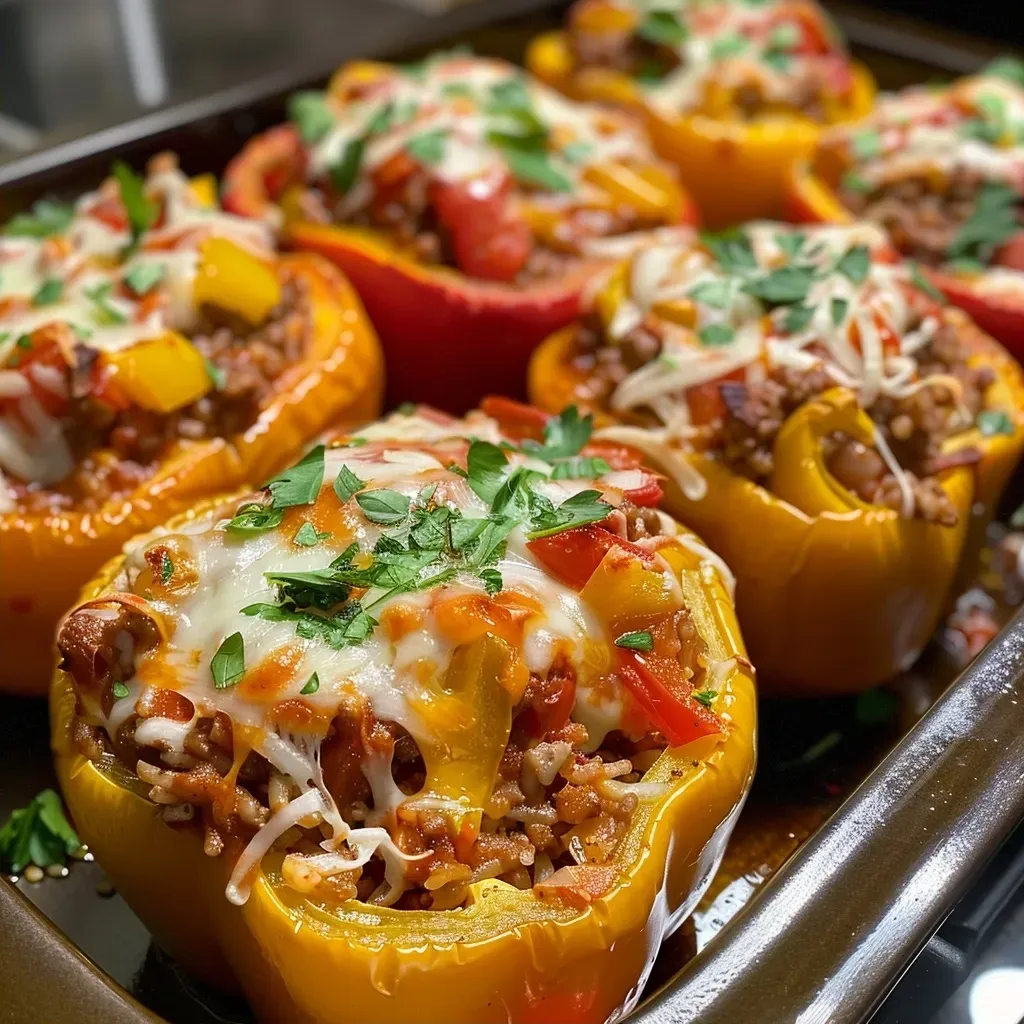 Juicy high-protein unstuffed peppers with ground beef and cheese.