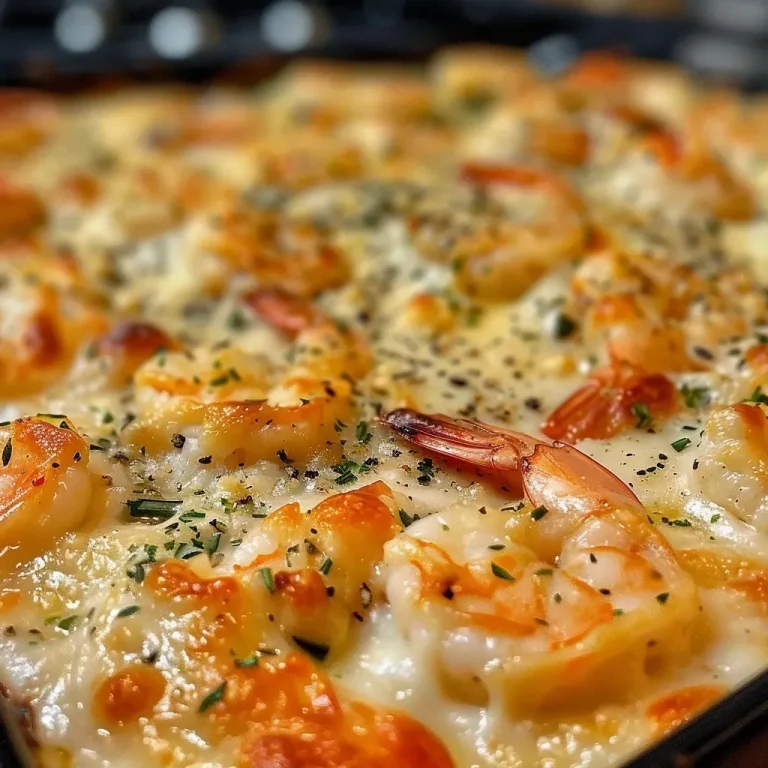 ['Close-up of a Keto Shrimp & Cheese Casserole, showing melted cheese and shrimp.', 'Side view of a delicious Keto Shrimp & Cheese Casserole, showcasing creamy texture and shrimp.', 'Juicy Keto Shrimp & Cheese Casserole in a baking dish, with cheese bubbling on top.', 'A vibrant dish of Keto Shrimp & Cheese Casserole, highlighting shrimp and cheese layers.']