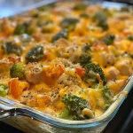 ['Close-up of a juicy low carb chicken casserole with colorful vegetables.', 'Side view of a baked chicken casserole featuring broccoli and cheddar cheese.', 'Delicious low carb chicken casserole served in a dish, showing melted cheese and veggies.', 'Savory chicken casserole with a golden crust, highlighting fresh ingredients.']