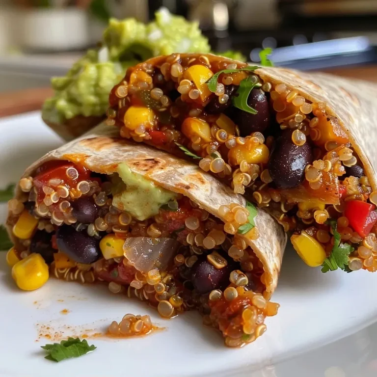 ['A side view of Mexican quinoa wraps filled with colorful vegetables and black beans.', 'Close-up shot of a delicious quinoa wrap showcasing vibrant ingredients like corn and peppers.', 'Juicy Mexican quinoa wraps neatly arranged, highlighting their fresh fillings.', 'An appetizing side view of quinoa wraps with a rich assortment of fillings and sauces.']
