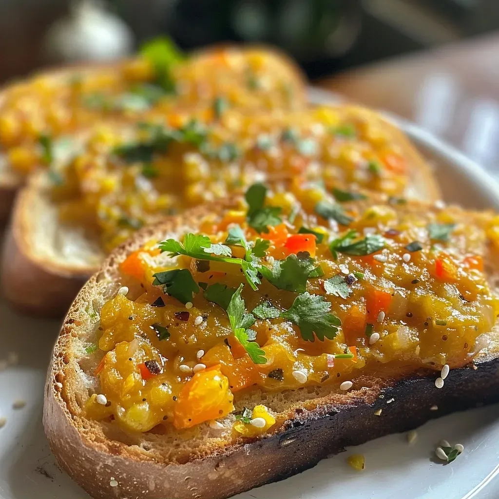 ['Juicy Moong Dal Toast, showcasing crispy edges and colorful vegetable toppings.', 'Close-up view of Moong Dal Toast with vibrant vegetables, highlighting golden brown bread.', 'Side view of Moong Dal Toast, featuring a mixture of lentils and chopped vegetables on toasted bread.', 'Delicious Moong Dal Toast with a mix of chopped onions, carrots, and bell peppers, ready to be served.']