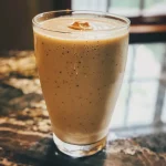 ['Close-up of a creamy peanut butter smoothie in a glass with a banana slice on top.', 'Side view of a delicious peanut butter smoothie, showcasing a rich, thick texture.', 'A refreshing peanut butter protein smoothie surrounded by ingredients like banana and peanut flour.', 'Close-up of a peanut butter smoothie served in a clear glass, with ice cubes visible.']