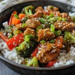 ['Juicy chicken stir fry with vibrant vegetables in a skillet.', 'Close-up of a colorful stir fry featuring chicken and fresh veggies.', 'Delicious chicken stir fry with broccoli, bell peppers, and carrots.', 'Freshly cooked stir fry in a skillet, showcasing chicken and greens.']