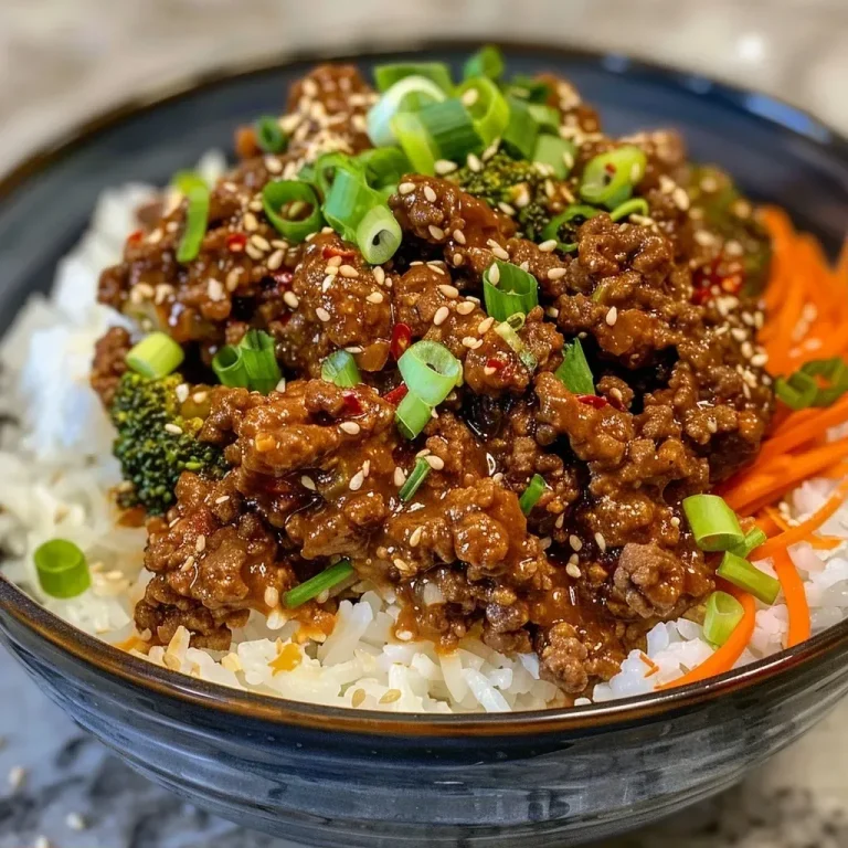 ['Close-up of a spicy Korean beef bowl with vibrant ingredients.', 'Juicy ground beef in a bowl, surrounded by colorful vegetables and rice.', 'Side view of a steaming Korean beef bowl with gochujang sauce.', 'Delicious spicy beef bowl garnished with sesame seeds and green onions.']
